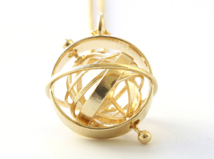Armillary Sphere Pendant - Astronomy Jewelry 3d printed Armillary Sphere pendant in interlocking brass