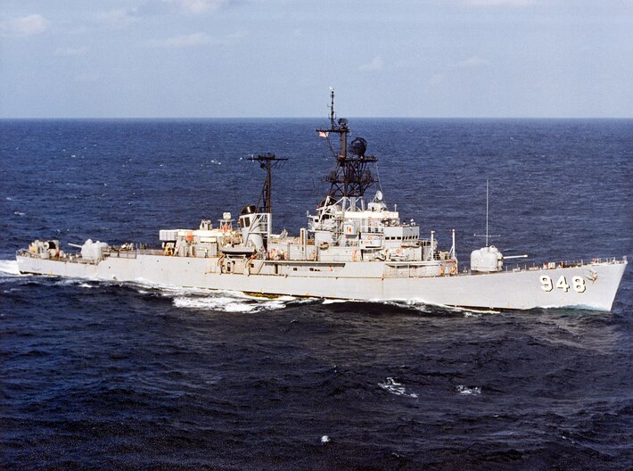 Nameplate USS Morton DD-948 3d printed Forrest Sherman-class destroyer USS Morton DD-948, 1970s appearance.