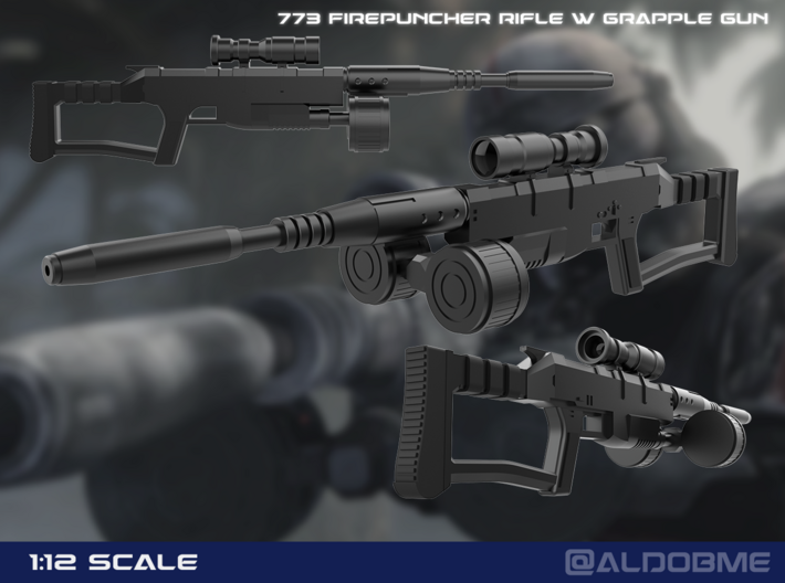 773 Firepuncher rifle with Grapple one solid part 3d printed