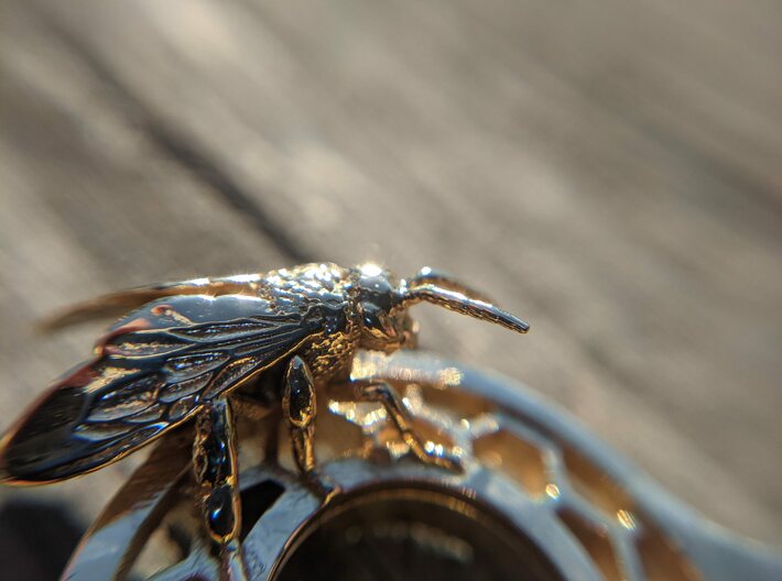 Honeybees on Rings 3d printed Shown: 14K Gold Plated Brass