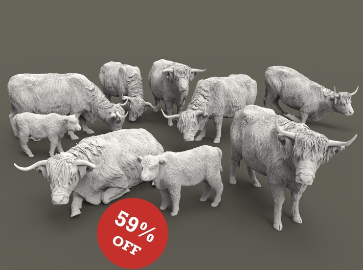 Highland Cattle Set 1:160 nine different pieces 3d printed