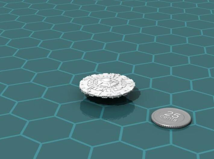 Phwee Provocateur class Cruiser 3d printed Render of the model, with a virtual quarter for scale.
