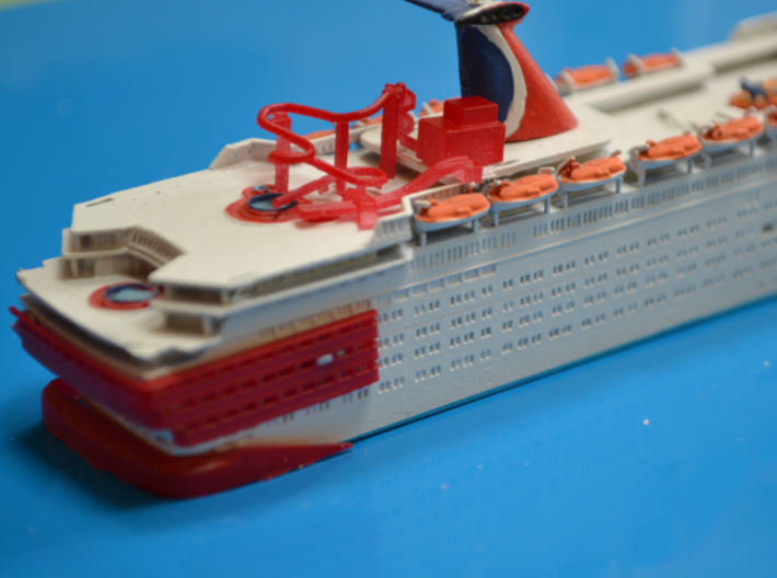 Carnival Paradise conversion kit  3d printed Supplied parts shown in red (model ship not included)