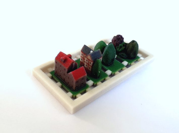 Houses and trees on green 2x1 x 4 3d printed