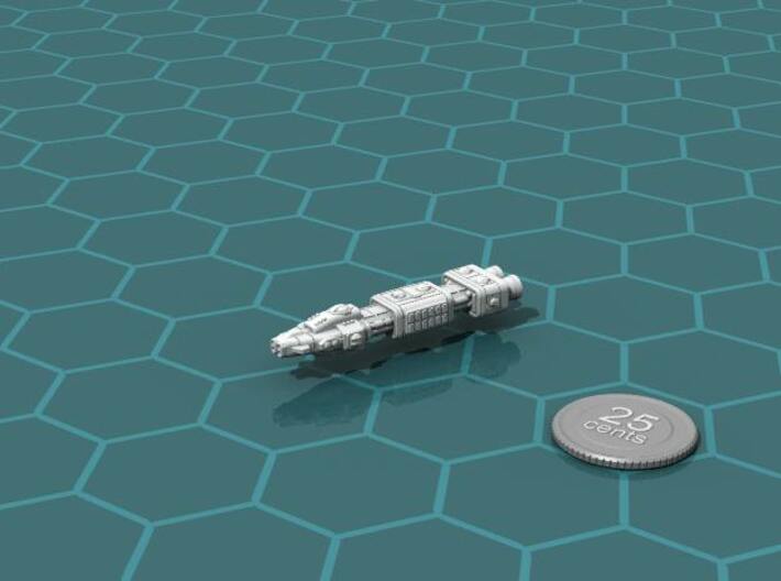 Accord Heavy Missile Cruiser 3d printed Render of the model, with a virtual quarter for scale.