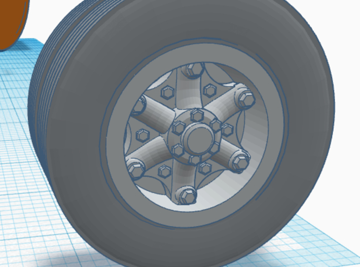 1/64th set of 4 dual tires with Dayton type wheels 3d printed