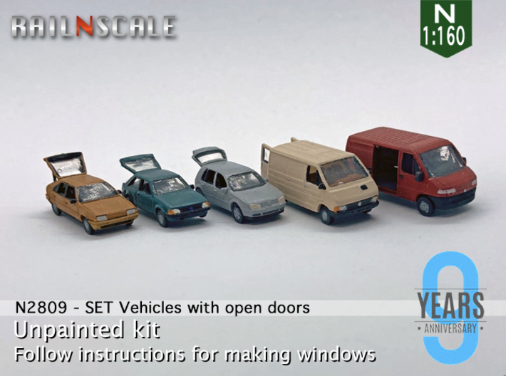  SET 5x Fahrzeuge mit offenen Türen (N 1:160) 3d printed 