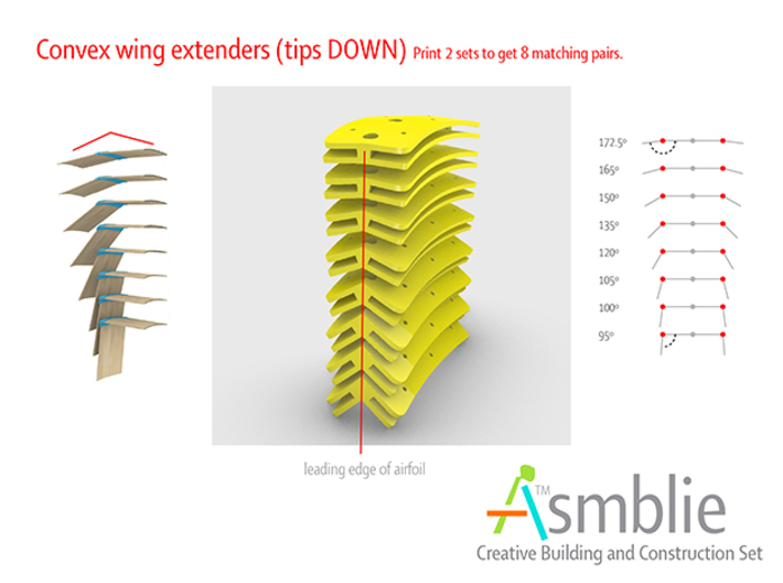 Convex wing Extenders / Set of 8 3d printed