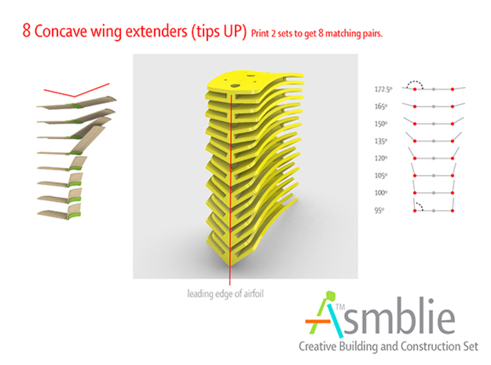 Concave wing Extenders / Set of 8 3d printed