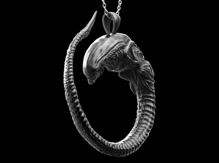  Alien Dog Chestburster Pendant-Black Steel 3d printed 