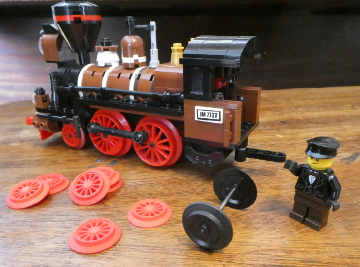 Brick RC Train Wheel Set, Spoked 3d printed Engine Driver Hans was so impressed that he decided to upgrade his venerable Forquenot locomotive.