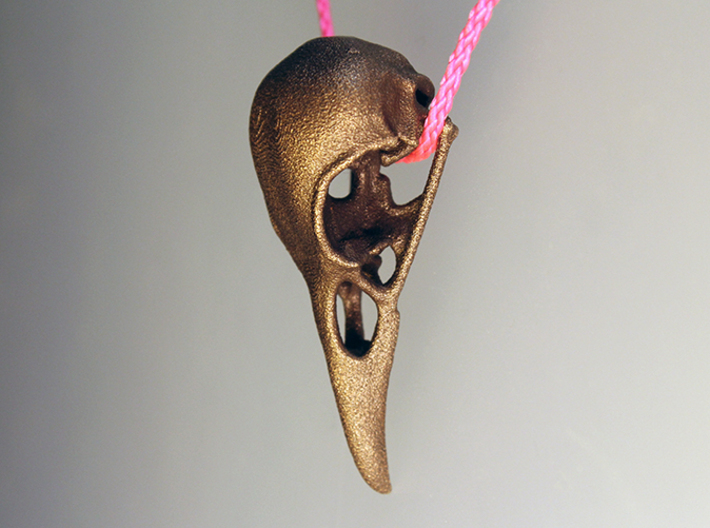 Bird Skull - Micro 3d printed Threaded with a cord, this detailed micro-sculpture makes a striking pendant necklace