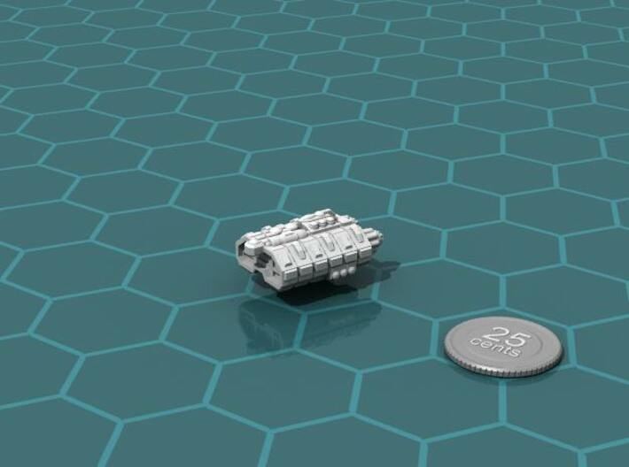 Nomad Factory Ship 3d printed Render of the model, with a virtual quarter for scale.