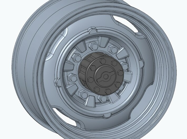 4x4 hubs and Dodge truck hubcaps for 16.5" wheels 3d printed Snapshot rear hub on 16x8.5 wheel (not included)