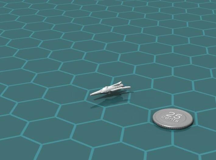 Bux Pursuit Ship 3d printed Render of the model, with a virtual quarter for scale.