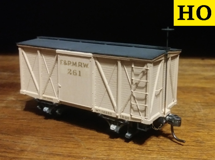 HO F&amp;PM 4-Wheel Boxcar Kit 3d printed Our first complete HO freight car kit is this 1880 beauty! Wheelsets, couplers, chain, and metal wire components are not included. Online-only decal sheets are available via link in the description below.