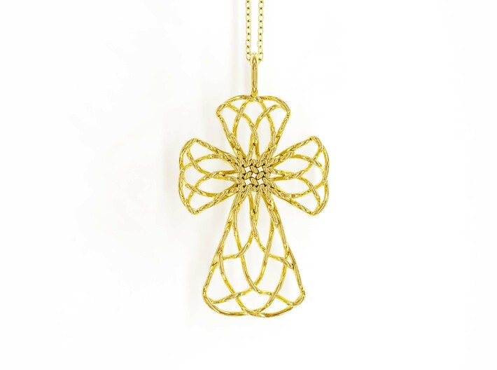 Celtic Cross Pendant, v.2 - Christian Jewelry 3d printed Celtic Cross Pendant, v.2: computer render in 14K gold plated brass