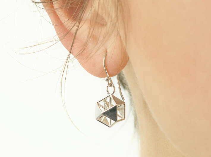 Vector Equilibrium Earrings 3d printed Vector Equilibrium Earrings - Polished Silver