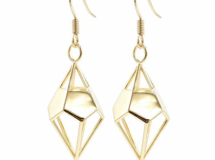 Deltohedron Earrings 3d printed Deltohedron Earrings - Polished Brass