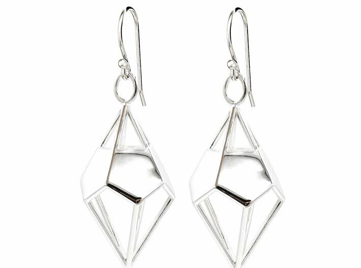 Deltohedron Earrings 3d printed Deltohedron Earrings - Silver