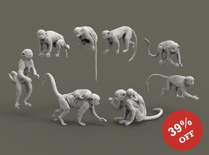Squirrel Monkey set 1:22 eight different pieces 3d printed