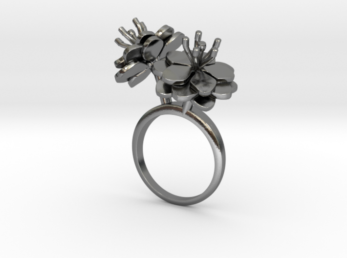 Ring with two small flowers of the Anemone R 3d printed