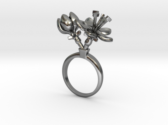 Ring with two small flowers of the Apple 3d printed