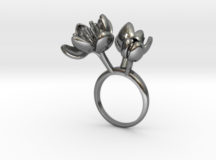Ring with three small flowers of the Tulip L 3d printed