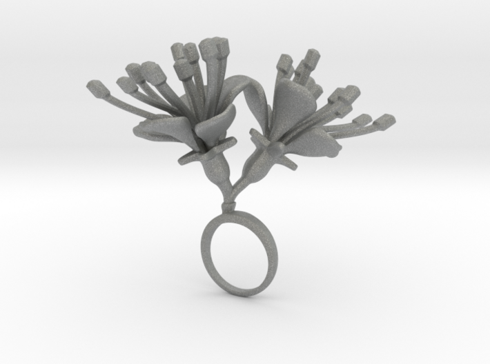 Ring with two large flowers of the Cherry L 3d printed
