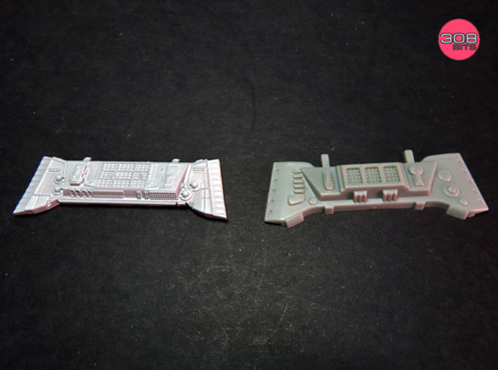 BASE STAR REVELL BRIDGE SET 3d printed Part primed compared with the stock part.