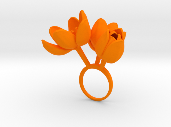 Ring with three large flowers of the Tulip L 3d printed