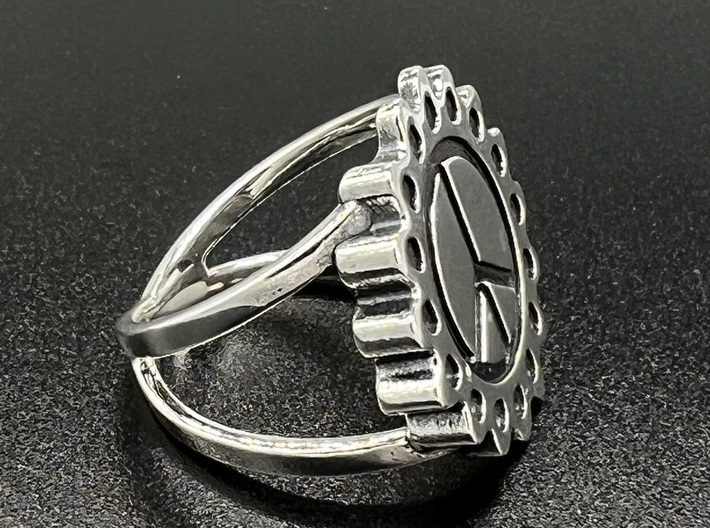 Peace Flower Ring 3d printed Antique Silver