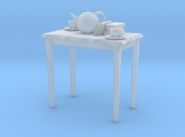 table with tea and books 3d printed
