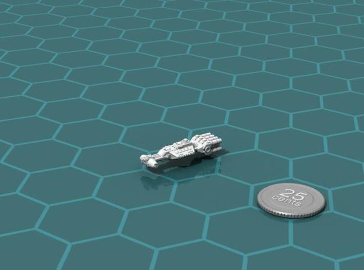 Coral Nebula Cruiser 3d printed Render of the model, with a virtual quarter for scale.