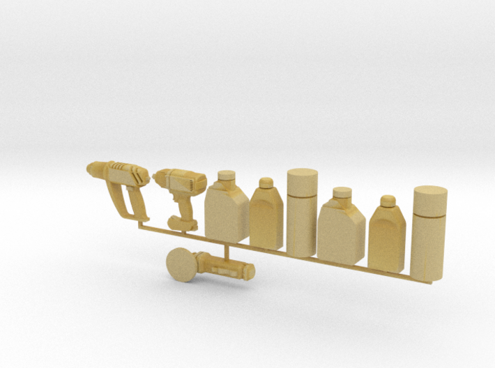Oil bottles and tools 1/24 3d printed 