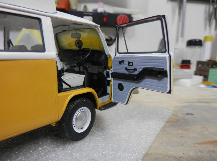 VW T2 DOOR CARD w/VENT (x2) for REVELL 1:24 KIT 3d printed shown with vent duct and armrest
