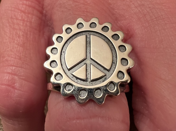 Peace Flower Ring 3d printed Antique Silver