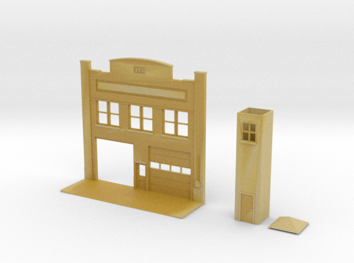 N-Scale Urban Fire Station Facade w/ Driveway 3d printed 