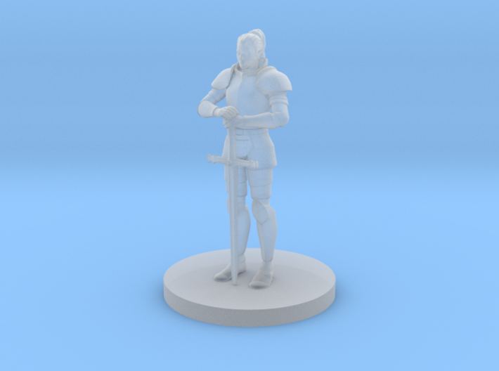 Female Human Knight leaning on sword 3d printed 