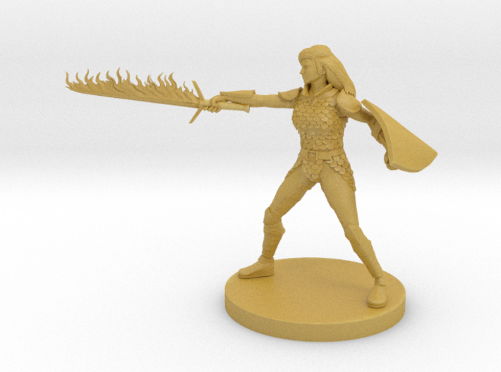 Human Female Fighter + Scale Armor + Flame Sword 3d printed 