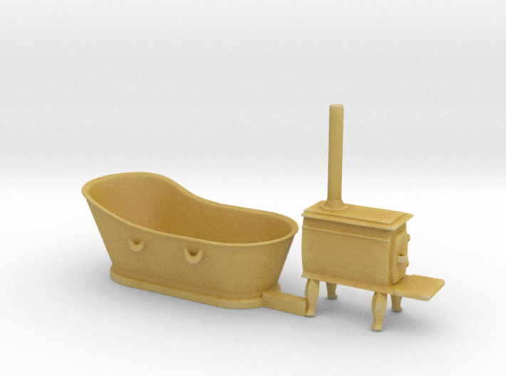S Scale Copper Bathtub and Iron Stove 3d printed