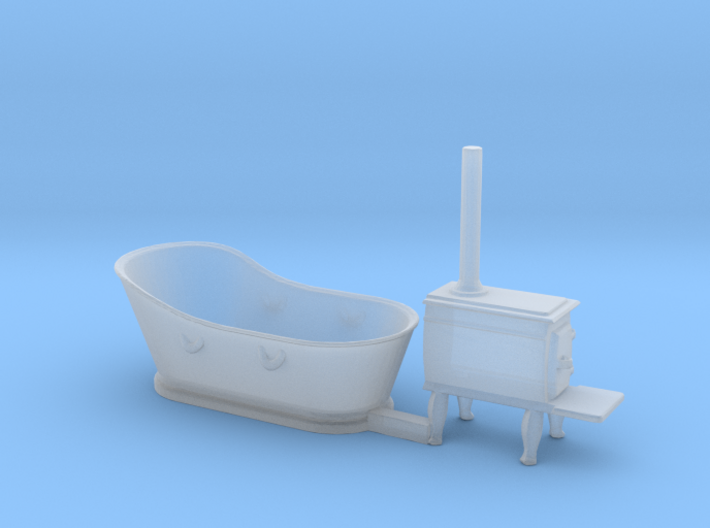 S Scale Copper Bathtub and Iron Stove 3d printed