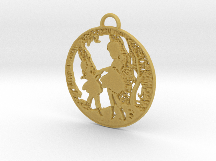 Pendant - SIlver - Girls Playing in the Garden 3d printed