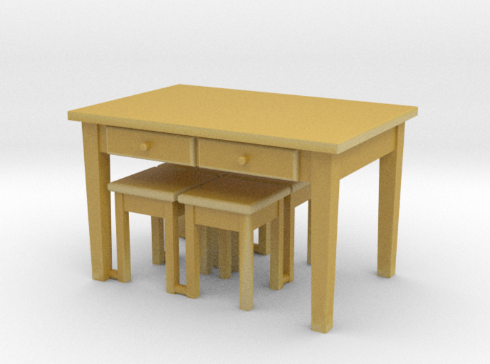 H0 Kitchen Table & 4 Stools- 1:87 3d printed 
