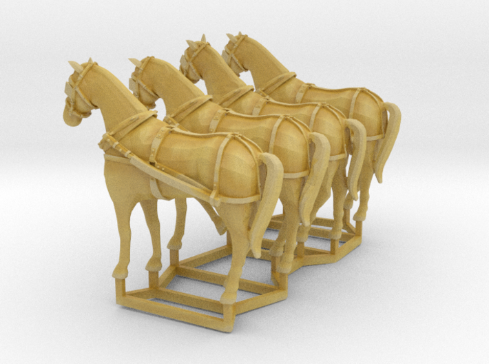 4 pack HO scale horses with harnesses 3d printed 