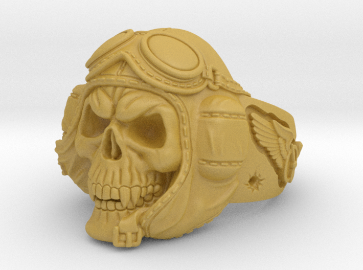 &quot;Crazy Pilot&quot; bikers skull ring size 12 3d printed
