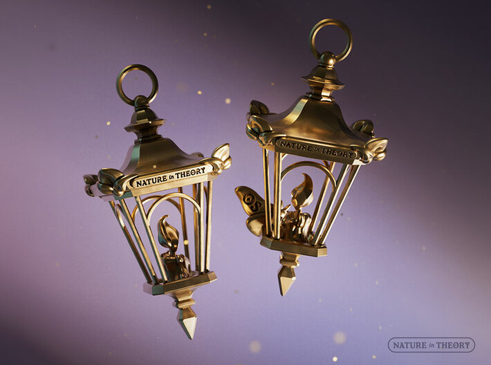 A Candle in the Dark ✦ Lantern Earrings with Moth 3d printed Back: Close-up 3D render. The engraved plate is only ~2mm tall.