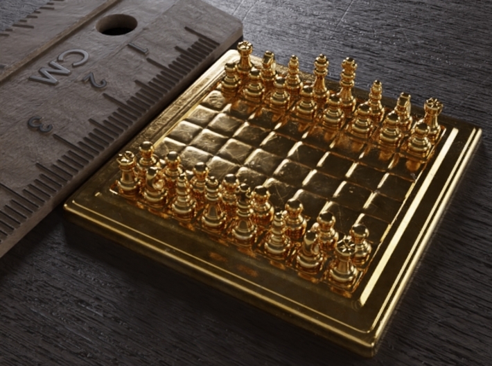 Miniature Unmovable Chess Set 3d printed Miniature Unmovable Chess Set Render Main Shapeways Gold