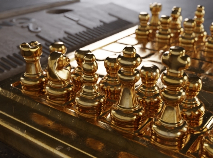 Miniature Unmovable Chess Set 3d printed Miniature Unmovable Chess Set Render Det01 Shapeways Gold