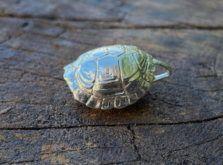turtleShellBell 3d printed turtle shell bell - silver interlocking parts 